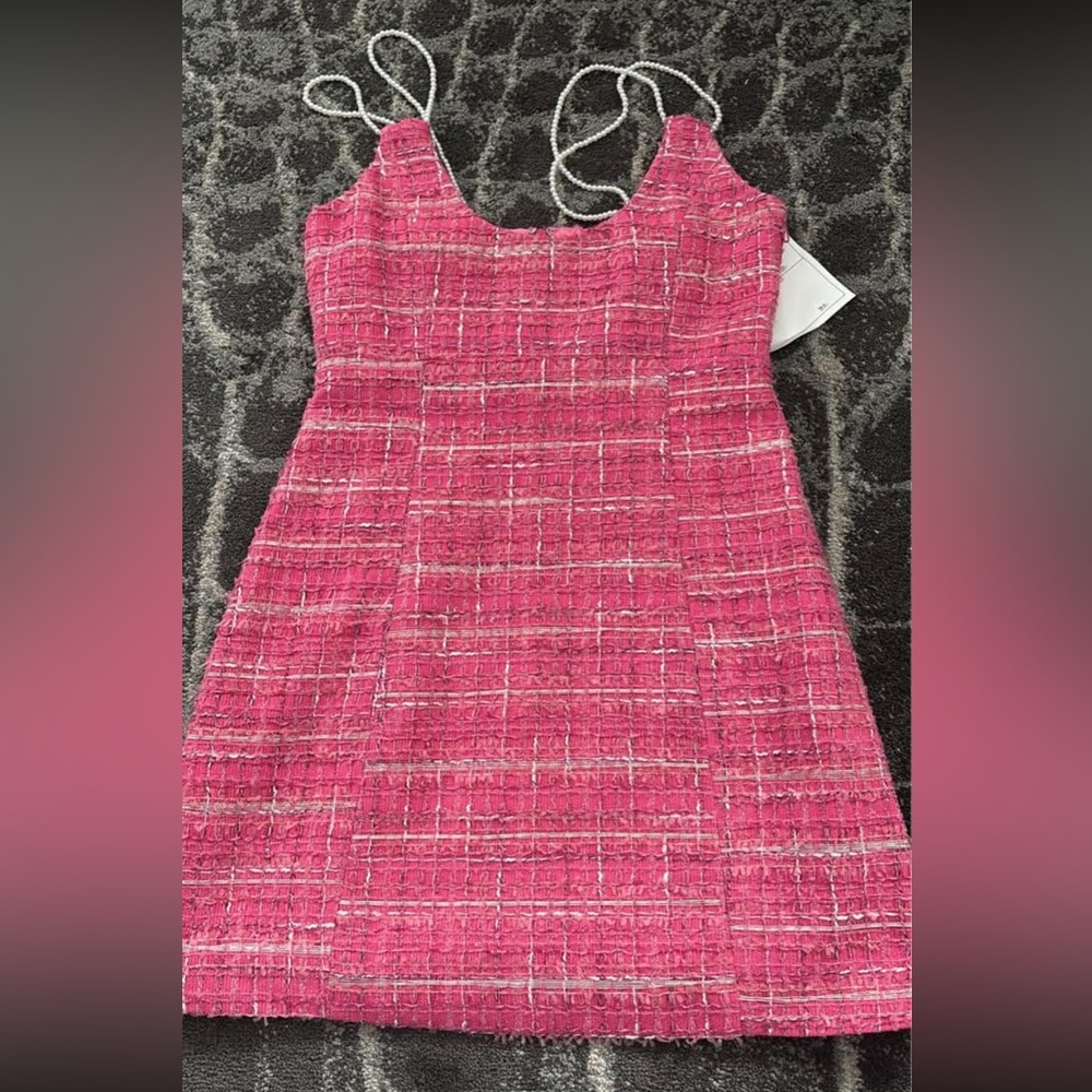 Chic Pink Tweed Womens Dress size small pearl straps L’atiste